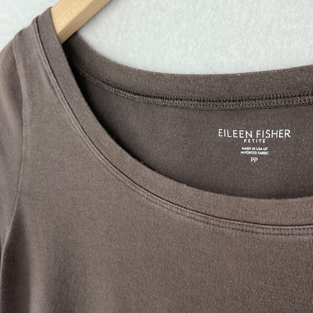 EILEEN FISHER Dress PP Organic Cotton Stretch Jersey T-Shirt Cap Sleeve Brown - Picture 5 of 13